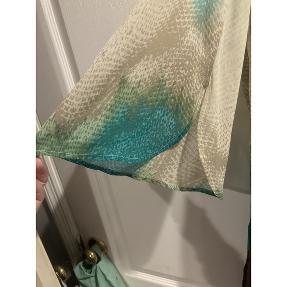 Chico's Blouse Bahama Breeze Tunic Top Tropical Teal Size 1 Blue Brown - Picture 8 of 14